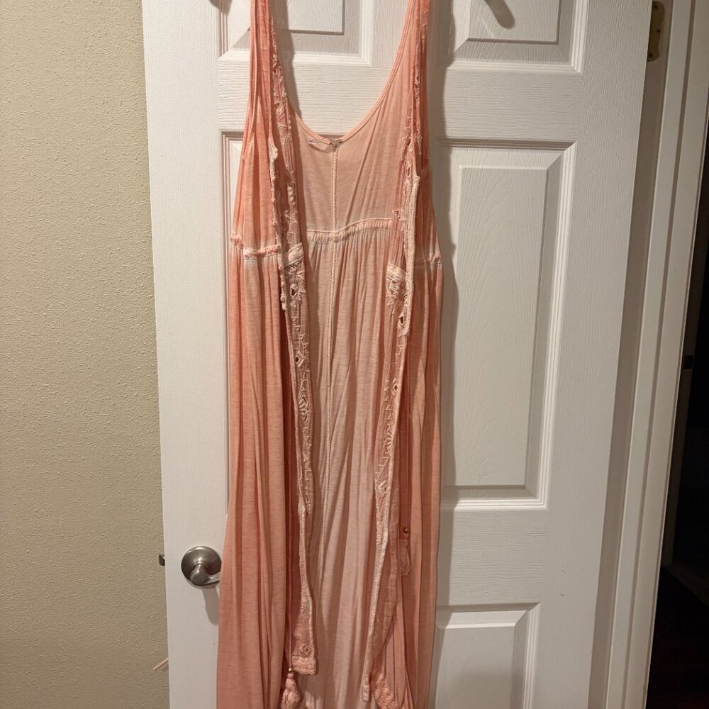 Free People Peach Duster, Sleeveless Open Tie Front Midi Dress/Cover Up - Medium - Picture 9 of 10